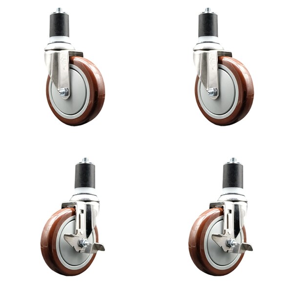 Service Caster 5 Inch 316SS Maroon Poly Swivel 1-7/8 Inch Expanding Stem Caster Brake SCC, 2PK SS316EX20S514-PPUB-MRN-2-TLB-2-178 - main